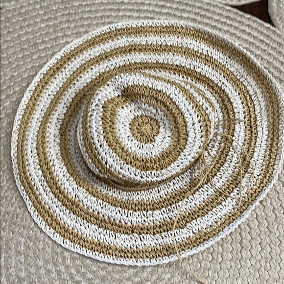 Tan and White Striped Sun Hat with Wide Brim - Picture 2 of 4